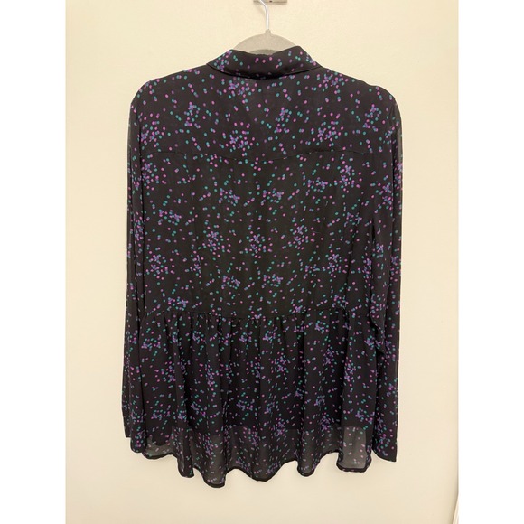 Torrid Top Women's Large Black Polka Dot Peplum Button Front Blouse Semi-Sheer - Picture 2 of 9